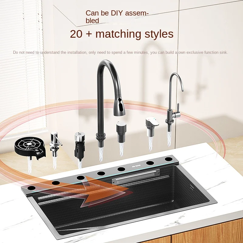 Stainless Steel Kitchen Sink Waterfall Sink Honeycomb Embossed Large Single Slot Home Multifunctional Nano Wash Basin 3
