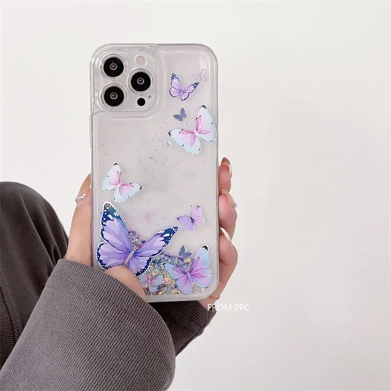 Luminous Butterfly Quicksand Transparent Phone Case