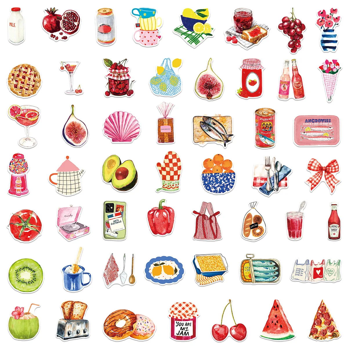 50/100PCS 귀여운 지중해 미적 감각의 그래피티 스티커 장식 기타 노트북 수하물 DIY 방수 스티커