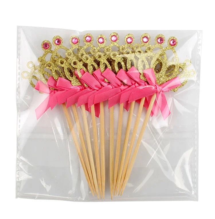10Pcs Gold Princess Crown Cupcake Toppers Party Decoration