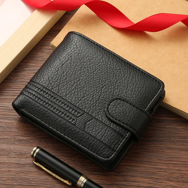 Men's Slim Bifold Wallets Leather Multiple Card Holder Purses with Driver License ID Windows Man Short Wallet with Coin Pouch