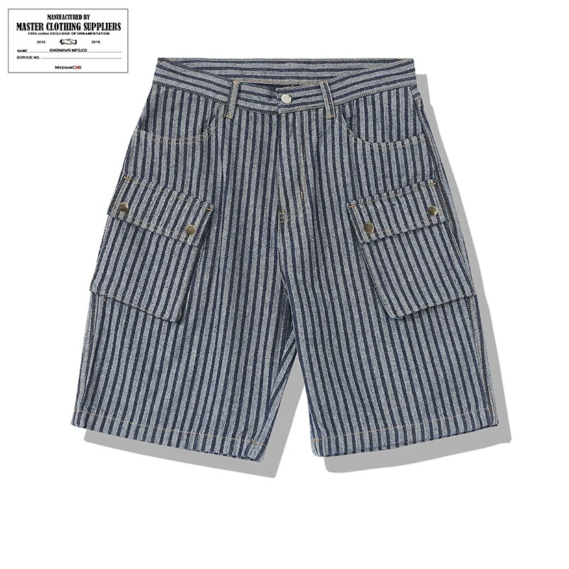 

Okonkwo Striped Jeans AMEKAJI Multi Pocket Overalls Outdoor Hiking Fitness Fishing Training Sports Pants Climbing Camp Shorts