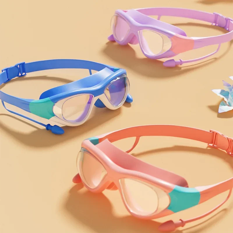 

2024 Children swimming goggles waterproof anti-fog HD professional boys girls swimming equipment diving goggles swimming cap set