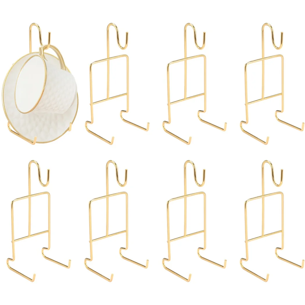 8Pcs Tea Cup And Saucer Holder Coffee Cup Holder Metal Stand For Holding Tea Plate Coffee Mug Organizer Display Rack rotating stand