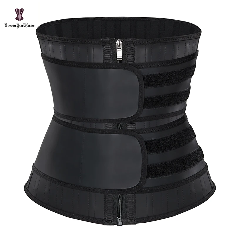 Un-Detachable Double 2 Strap Belt Waist Trainer 25 Steel Bones Latex Zip Underbust Corset Women Body Shaper Plus Size XS To 6XL