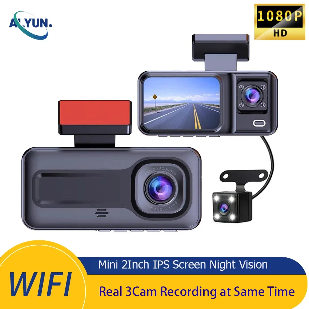 

3Lens WIFI Car DVR Dash Cam Full HD 1080P Night Vision 3Channel Wide Angle Hidden Driving Video Recorder Front Rear Black box