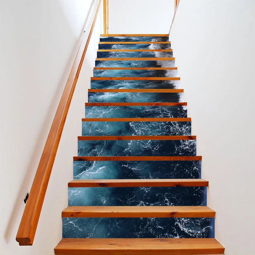 Sea Water Snow Mountain View Stair Sticker PVC Vinyl Decal Removable Self-adhesive Stair Treads Decoration Wallpaper Poster