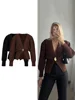 TRAF Women's Knitted Cardigan Jacket Fashion High Street Alien Button Trimmed Designer Warm Sweater Street Style Chic Womenswear 1