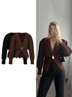 TRAF Women's Knitted Cardigan Jacket Fashion High Street Alien Button Trimmed Designer Warm Sweater Street Style Chic Womenswear 1
