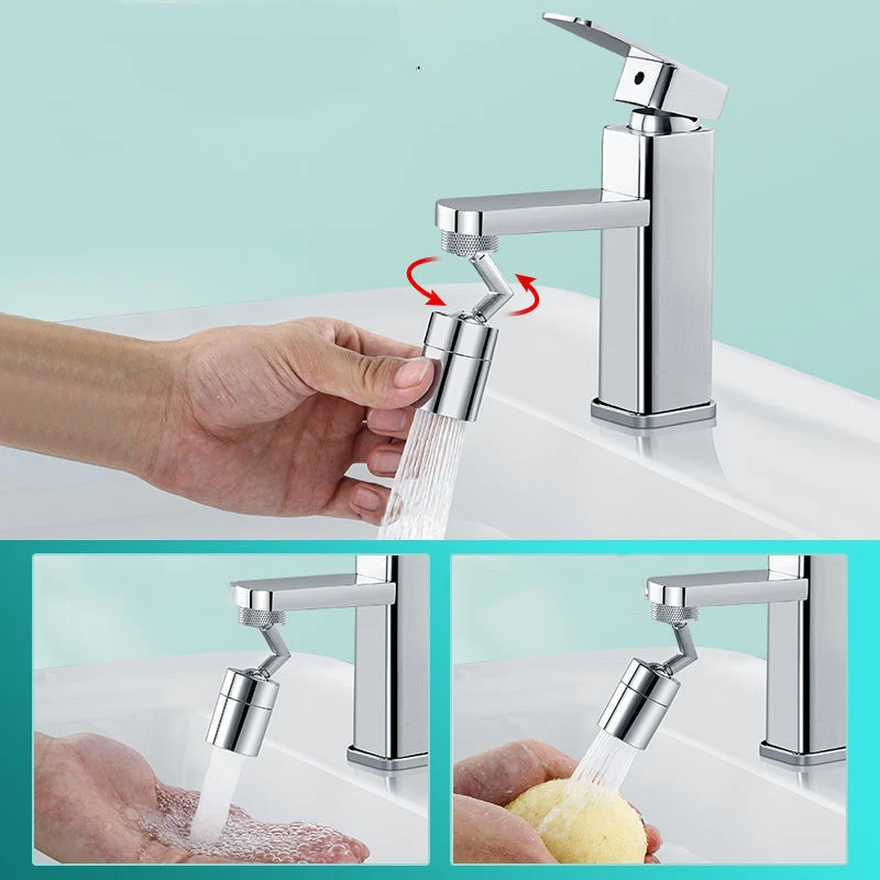 Silver 720 Degree Universal Tap Aerator Swivel Water Saving Plastic Faucet Spray Head Wash Basin Tap Extender Adapter