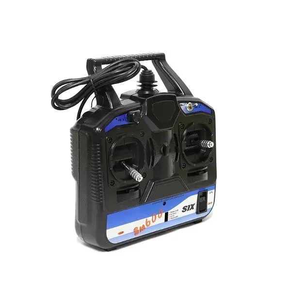 Vue arrière du simulateur Flysky FS-SM600 montrant les molettes de réglage et la prise casque, parfait pour hélicoptère et avion 3D.