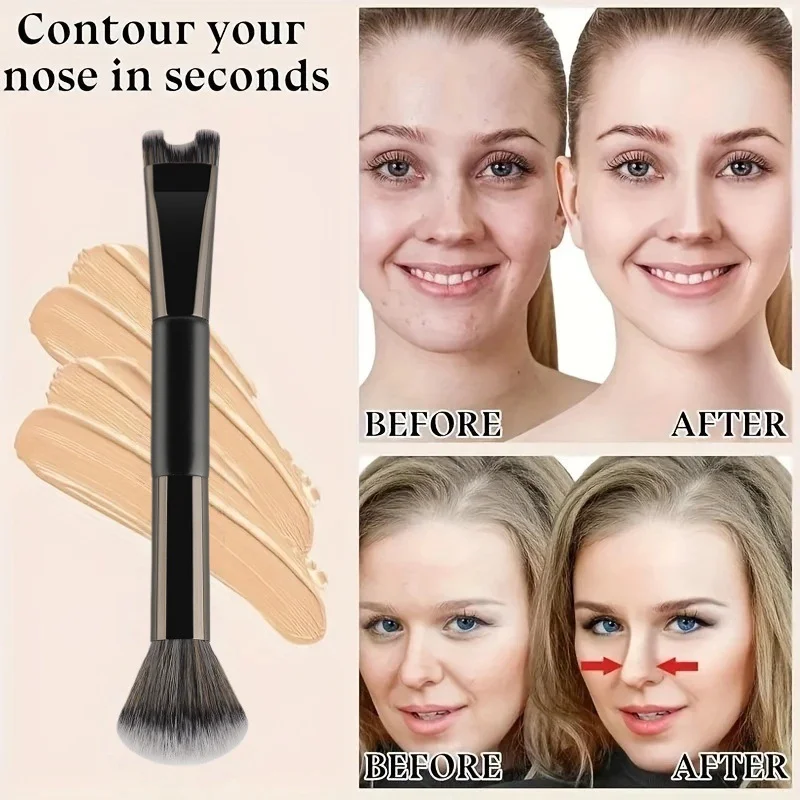 New Double Ended U-shaped Contour Brush 2-In-1 Nose Shadow Powder Brushes Flawless Facial Makeup Highlighter Brush Make Up Tools 5
