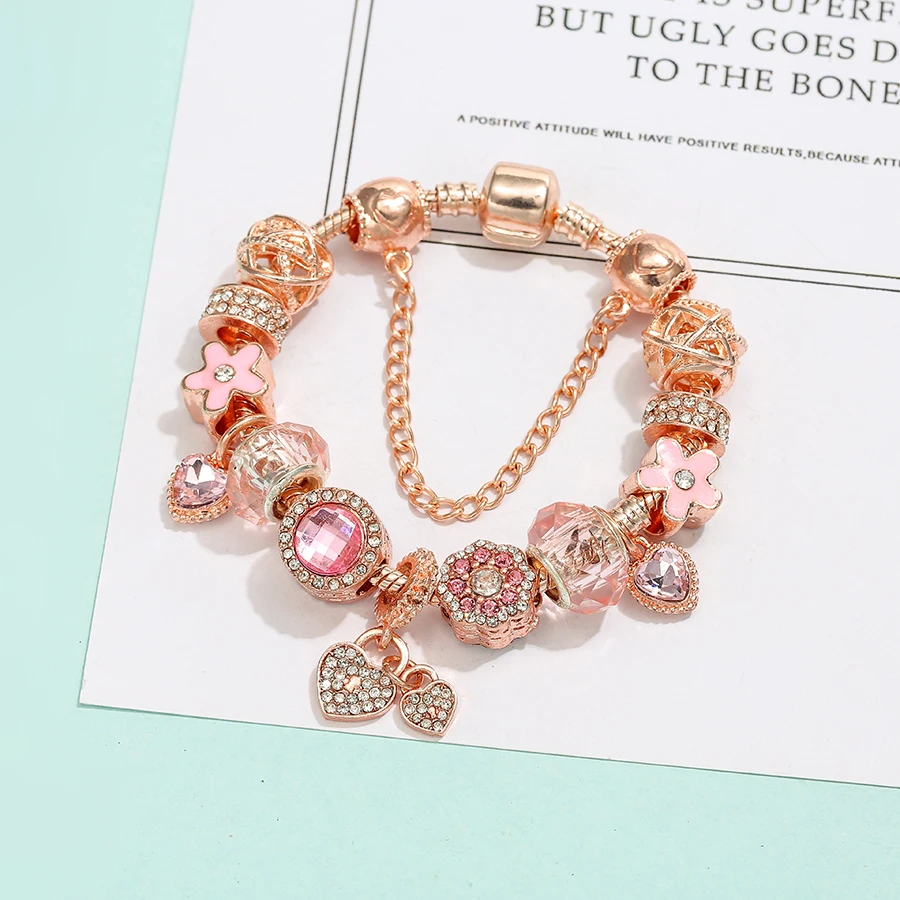 Seialoy Rose Gold Color Bracelet & Bangles For Women Princess Elk Bead HAPPY Charm Bracelets Fit Girl Couple Friendship bracelet jewelry