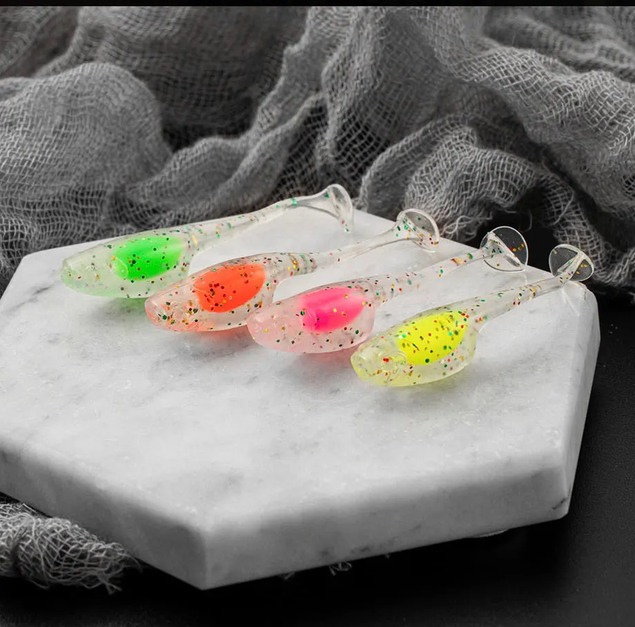25 teile/los Paddle T-Tail Shad Ajing Angeln Locken 5 cm 0,8g Rockfish Gummi Weicher Köder Künstliche köder Bass – Detail 7