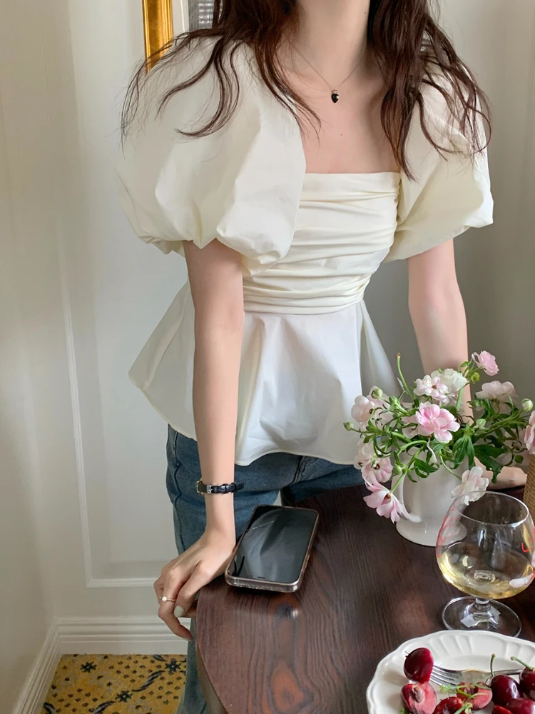 Slash Neck Hotsweet Blouses Women Off Shoulder Young Ins Girls Korean Sexy Tender Slim Fashion Summer Crop Tops Chic Temperament