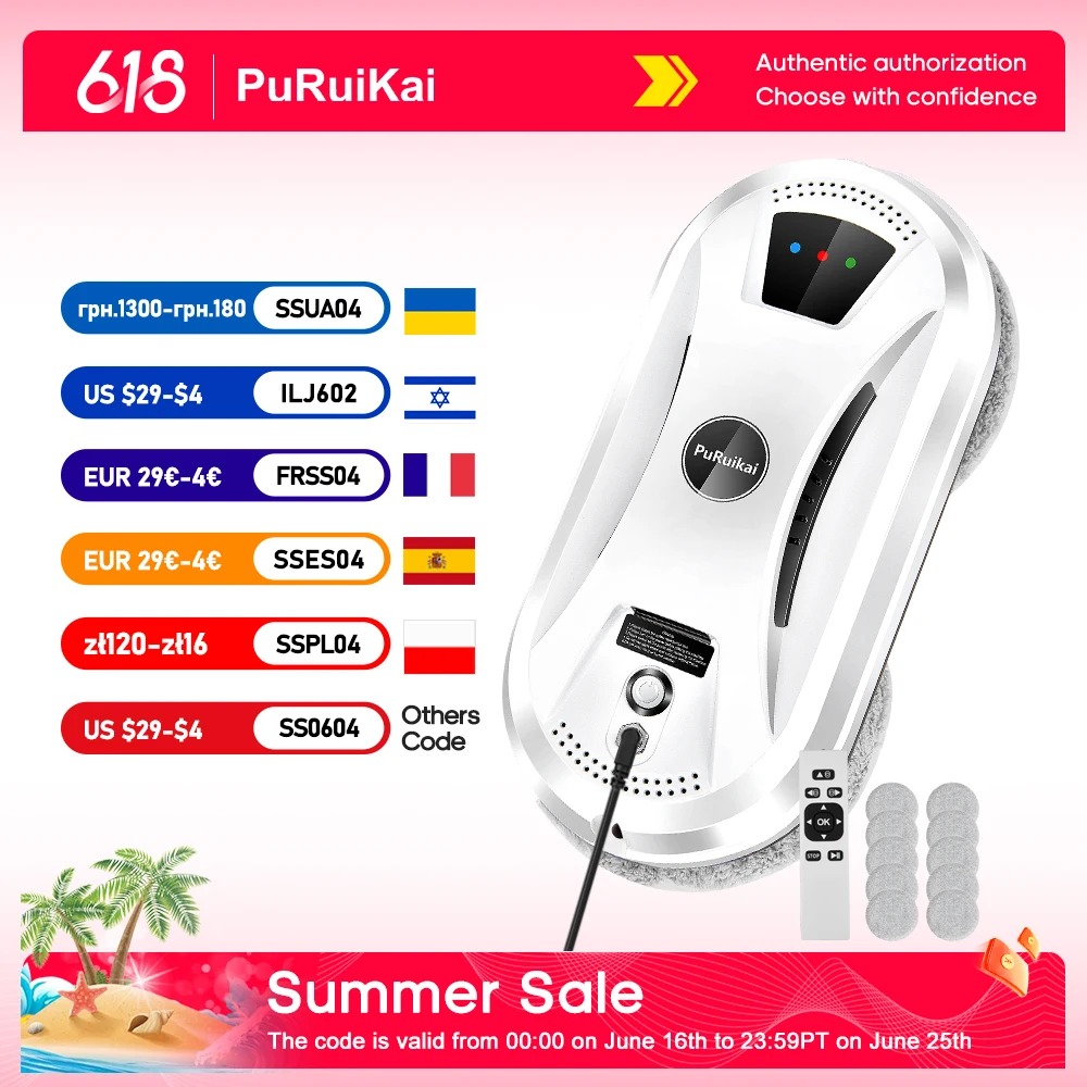 PuRuiKai 가정용 초박형 로봇 진공 청소기, 창 청소 로봇 창 청소기, 전기..