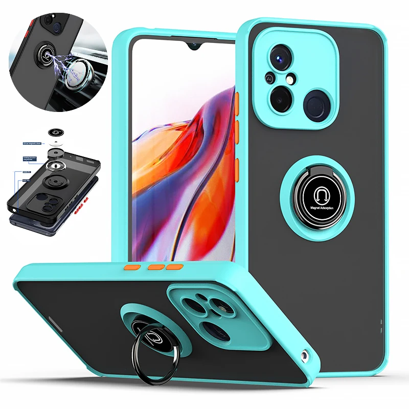 Matte Armor Shockproof Case with Magnetic Ring Stand and Soft Frame