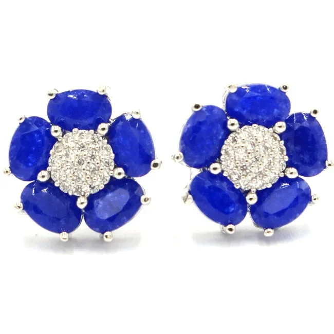 925 SOLID STERLING SILVER Customized Earrings Flowers Shape Amethyst Tanzanite Blue Sapphire Violet Topaz Mystical Topaz CZ Ladi