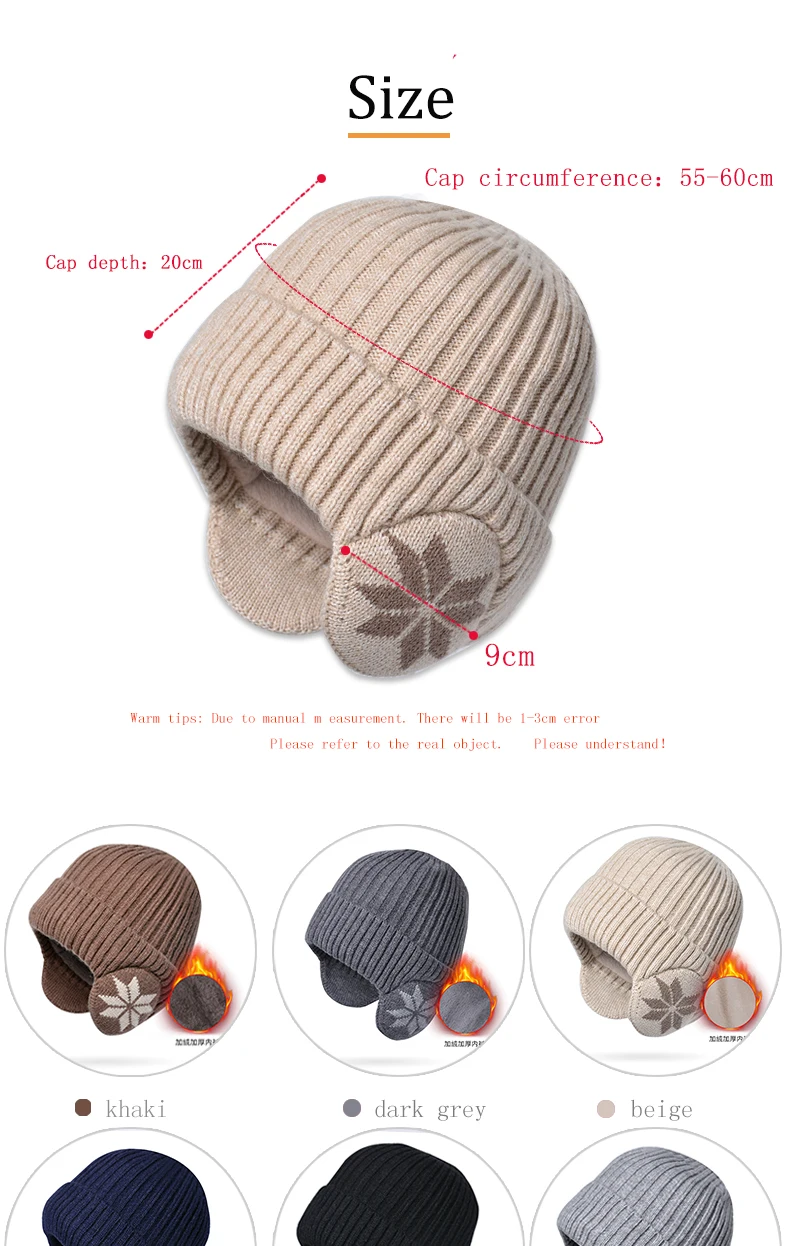 Winter Warm Plush Knitted for Men Women Snow Fashion Hat Unisex Outdoor Coldproof Ear Protection Wool Caps_voghion.com