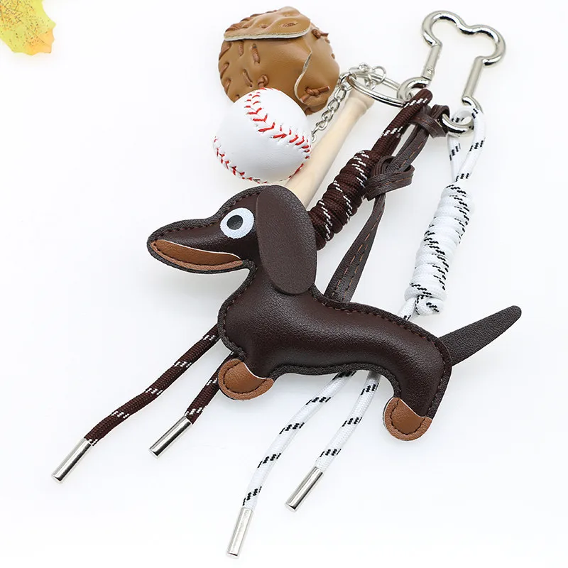 Creative Cute Sausage Dog PU Leather Pendant Miu Wind Bag Pendant Car Keychain Decorative Hanger Gift Wholesale