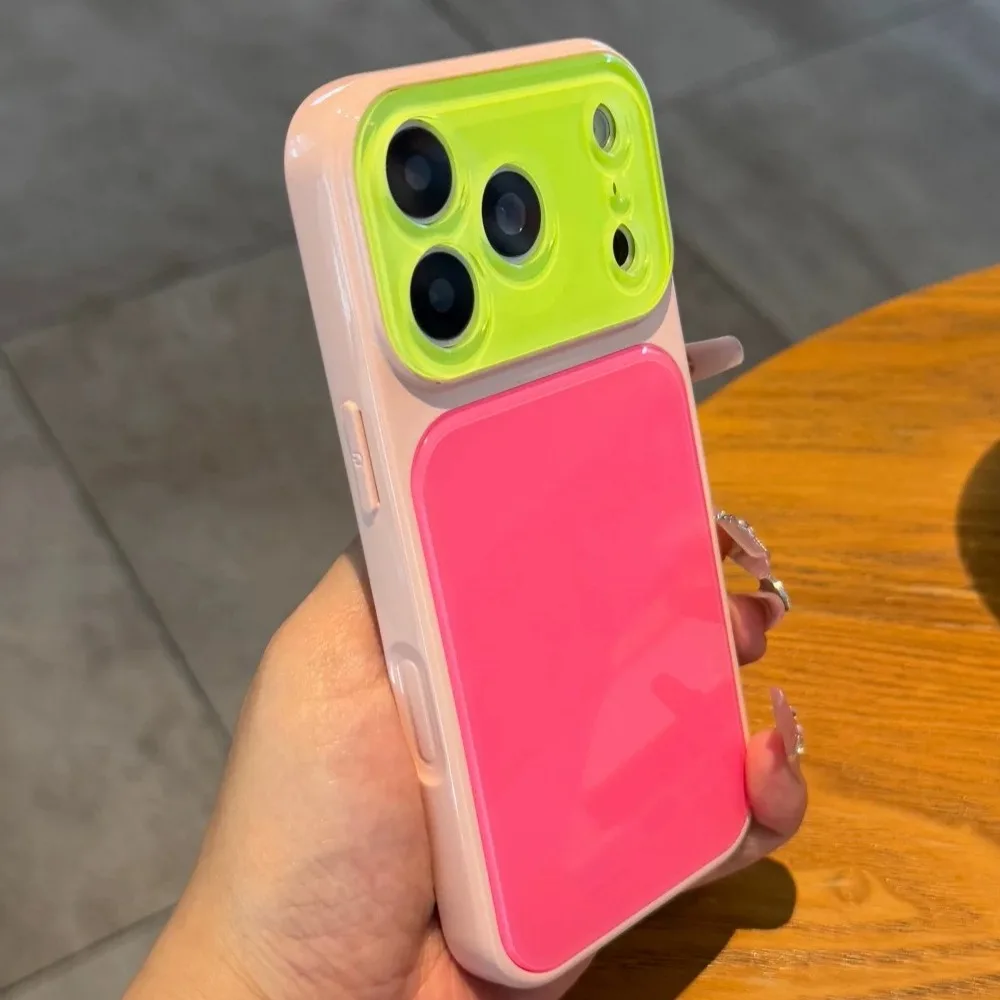 Colorful Tempered Glass Color Blocking Glossy Dopamine Shockproof Acrylic Phone Case