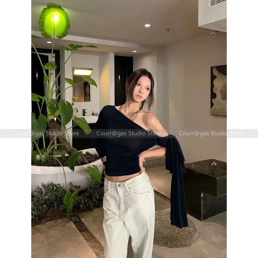 Niche-Design-Irregular-One-Shoulder-Strapless-Top-Feminine-Spice ...