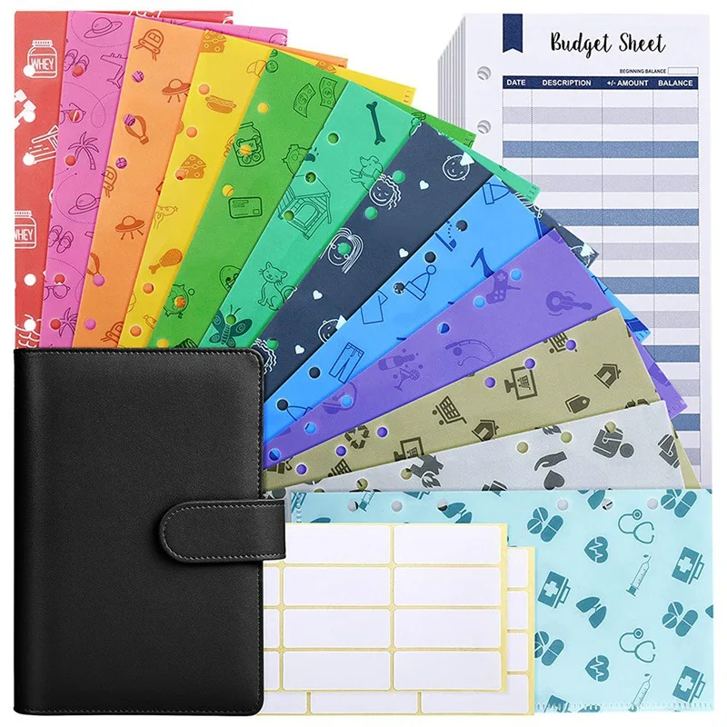 

A6 Binder Cover Notebook Fabric Delicate Waterproof Magnetic Edge Design Pvc Cash Envelope Loose-leaf Book Cash Budget Hand Book