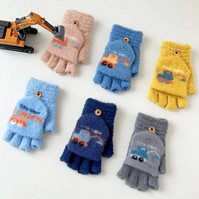 

Cute Knitted Baby Woolen Gloves Children Winter Warmth Cold Protection Kindergarten Gloves Cartoon Dinosaur Boy Girl Flip Mitten