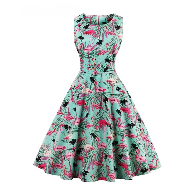 Flamingo Print High Waist Pinup Retro Dress S to 4XL 95% Cotton Women  O-Neck Sleeveless Summer 50s Vintage Dresses women dress - AliExpress  200000345