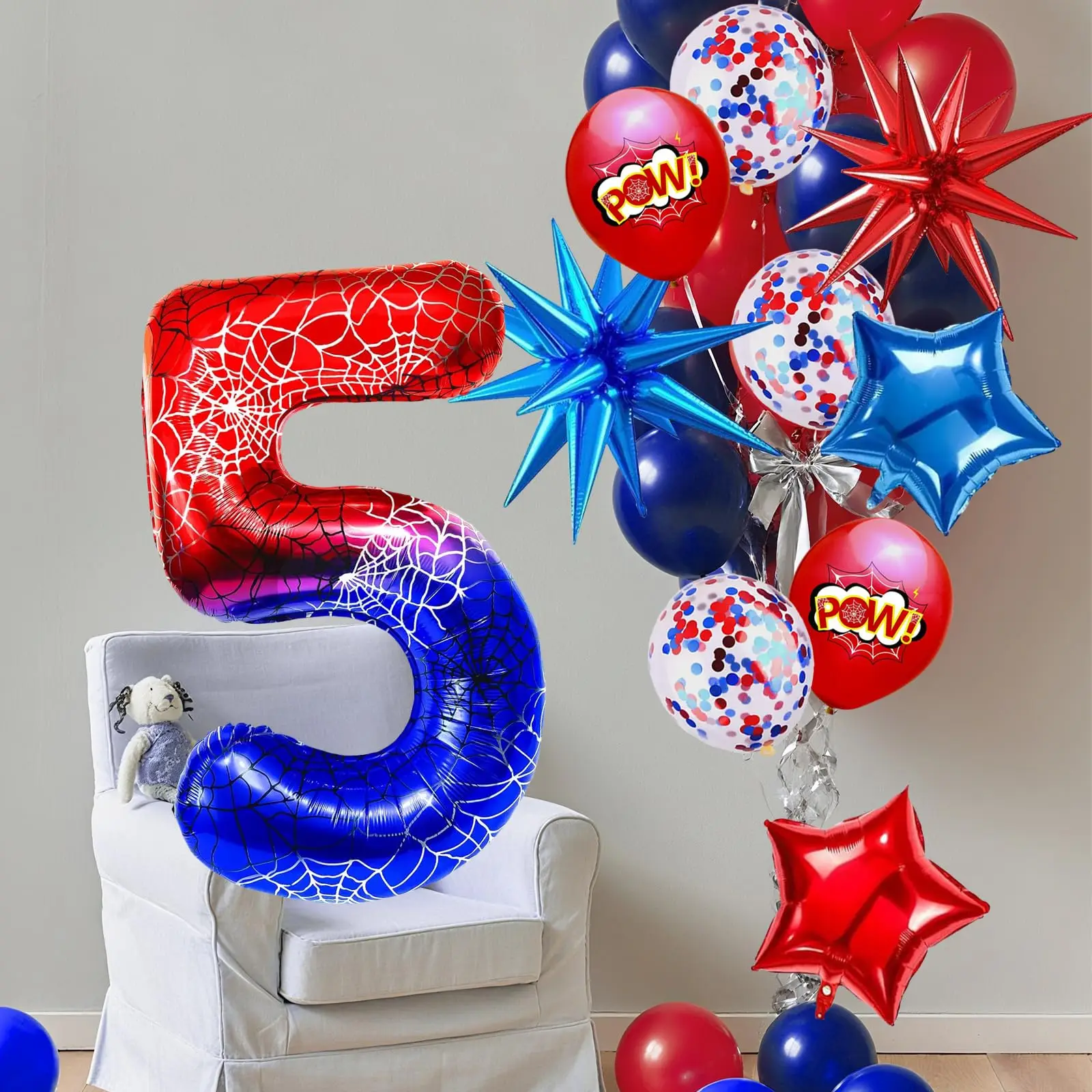 Spinnen-Themennummer-Luftballons-Set, Stern-Konfetti-Luftballons für Kinder, Spinnennetz-Design, Geburtstag, Jahrestag, Party, Dekoration, Versorgung – Detail 1