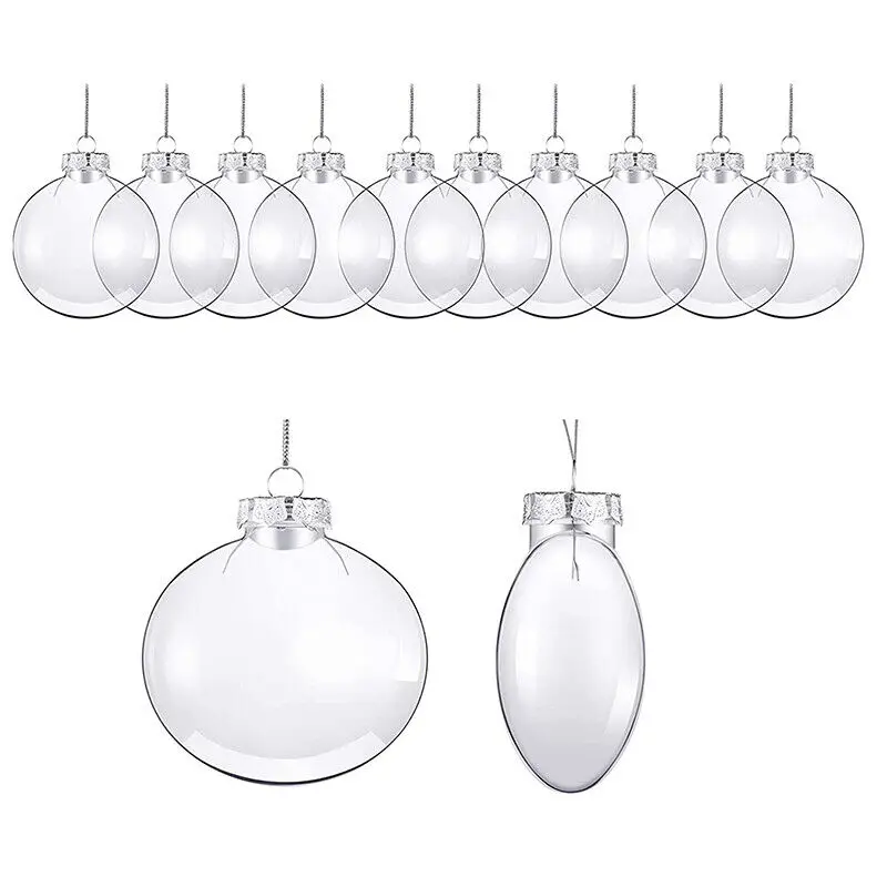 Clear Plastic Christmas Baubles Ball Oval Flat Hanging Christmas Baubles Fillable Xmas Tree Ornament Decoration 1PC 60/80/100mm