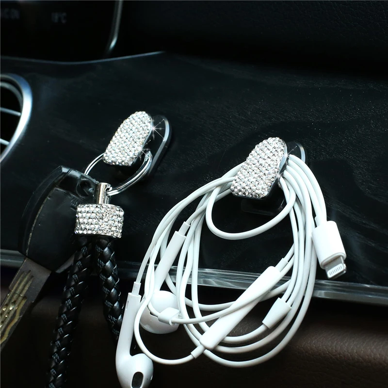 Car Hooks Car Seat Hook Car Seat Hooks Car Cargo Net Hook 1Pcs Mini Bling Crystal Rhinestone Car Mounted Hooks Clip For Decorations Door Key Hanging Groceries Bag Home Wall