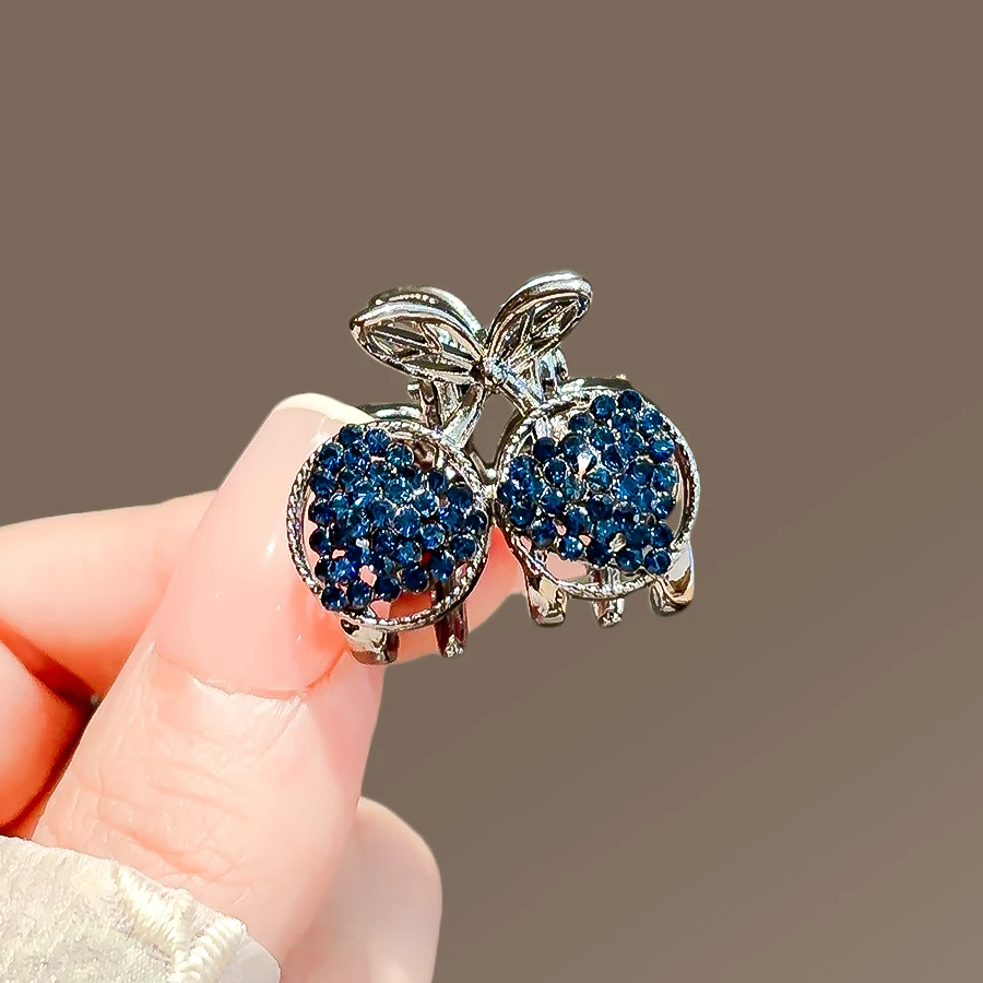 Exquisite blaue Strass Liebe Blume kleine Haarklammer neue süße süße Prinzessin Kopf Top Clip Stirn Pony Seite Clip Haarspange – Detail 6