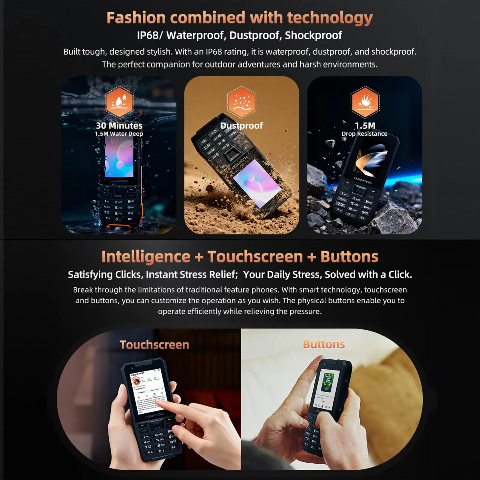 HAMTOD H6 Rugged Phone 2.83 inch Screen 3GB ROM 32GB RAM 3000mAh Battery 5MP Rear Camera 4G Android 11 Support VoLTE Cellphone