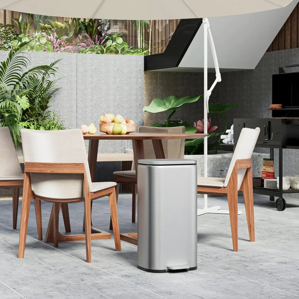 Stainless Steel Garbage Can with Silent Lid, Durable Pedal & Inner Bucket, Pedal Garbage Bin for Kitchen Inside Outside 5