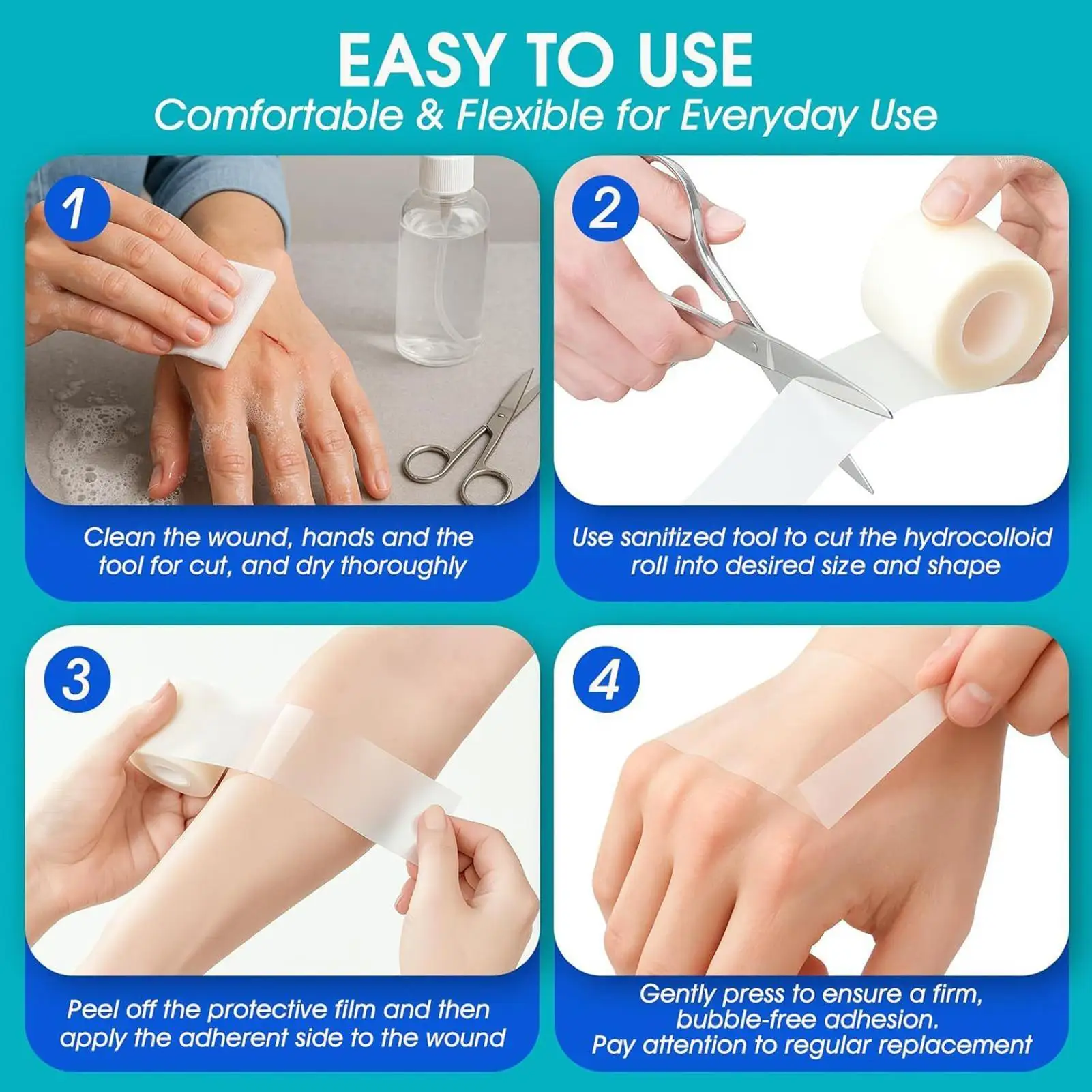Hydrocolloid Roll for Advanced Wound Care - Self-Adhesive, Highly Absorbent Bandages for Bed Sores and Burns