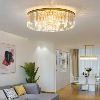 Modern LED Crystal Chandelier American Atmosphere Living Room Villa Hanging Light Bedroom Dining Room Pendant Lamp Home Decor