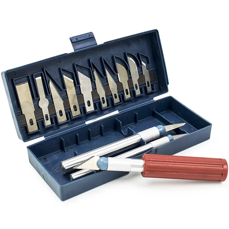 

Beginner Hobby Craft Knife Set Knife Set Carbon Steel Ergonomic,3 Handles and 13 Blades Knife Kit for Scrapbooking Sculptures