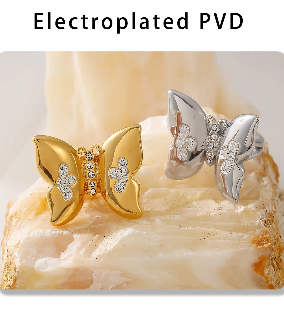 Schmetterling klobige Edelstahl vergoldete Ringe für Frauen wasserdichten Index Ring kein verrostetes übertriebenes Schmuck geschenk – Detail 9