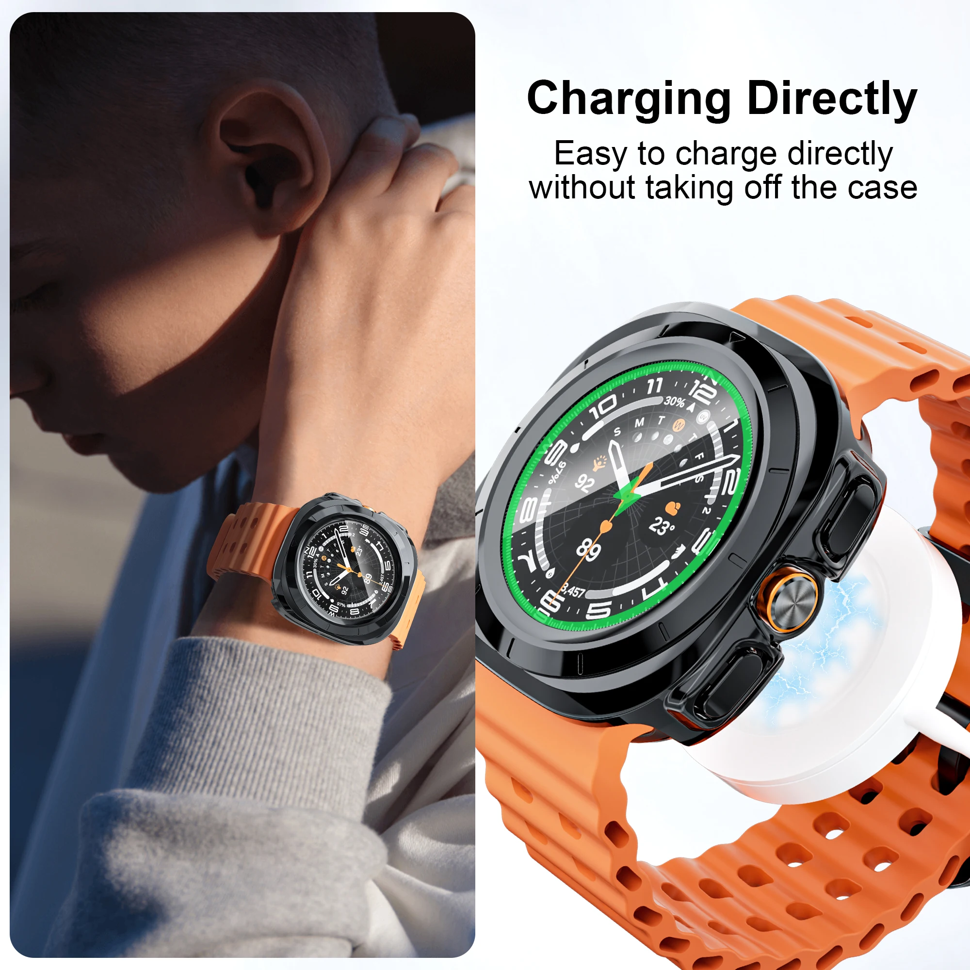 Premium Tempered Glass Screen Protector & Hard PC Bumper Case for Samsung Galaxy Watch Ultra