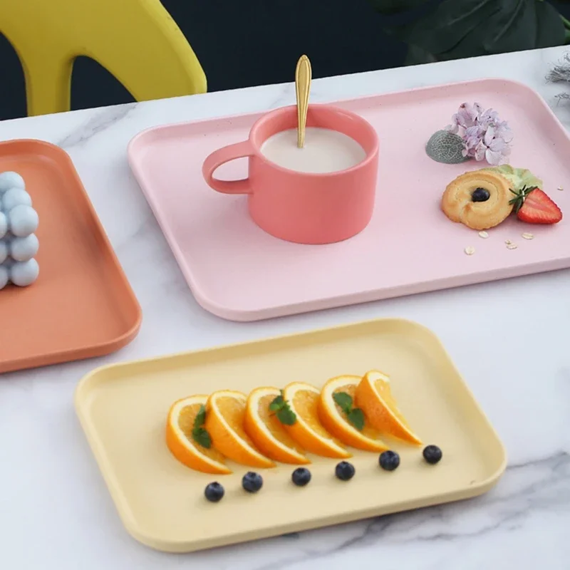 Nordic Plastic Rectangle Desktop Storage Tray Snack Drinking Tray Plate Rectangular Storage Household Kitchen Supplies Hotel 6