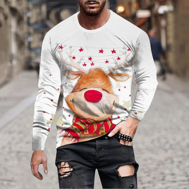 Mens Christmas Long Sleeve T Shirt Pullovers