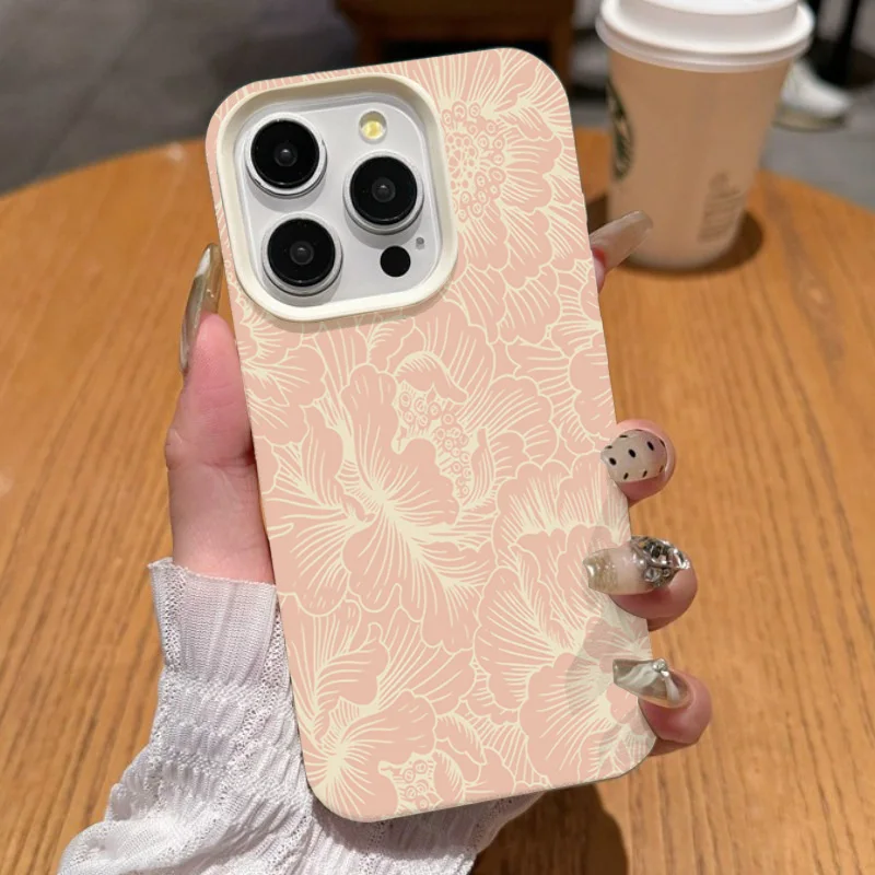 Elegant Pink & White Floral Pattern Shockproof Phone Case - Soft Cover