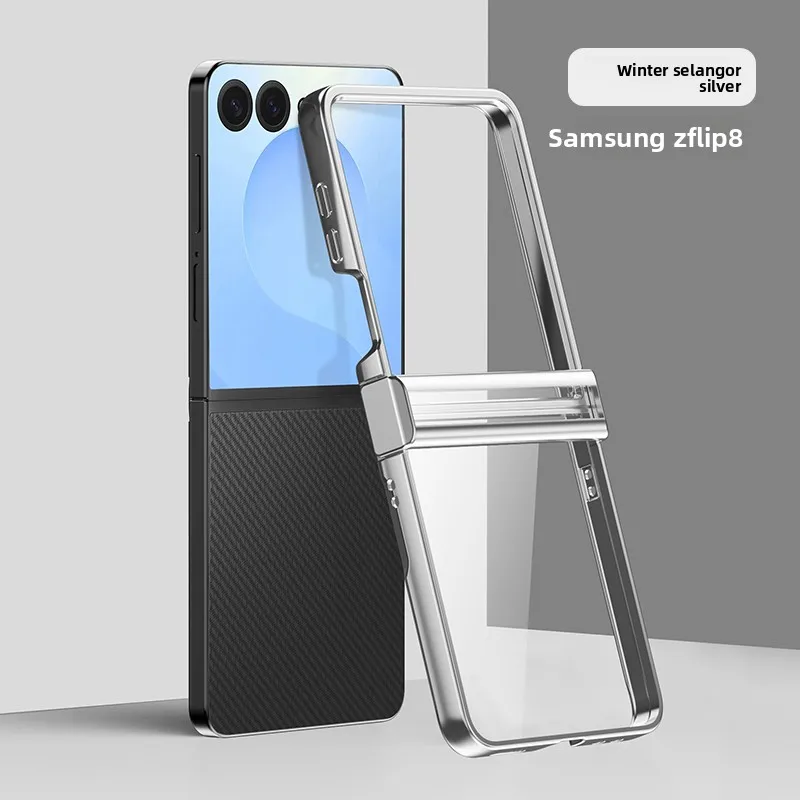 Luxury Transparent Plating PC Phone Case with Clear Hinge Protective Hard Cover