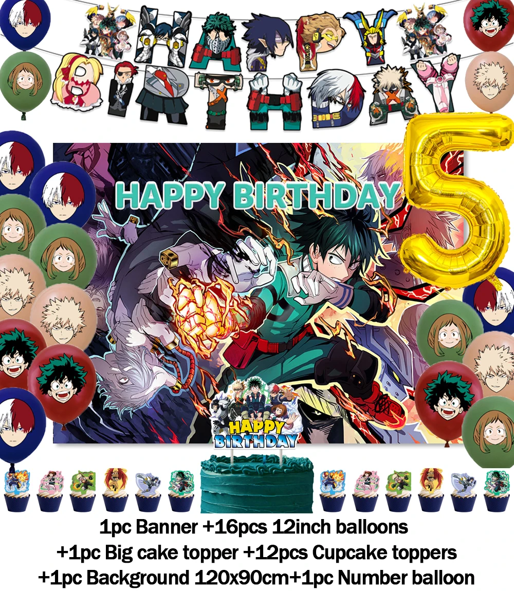 Vibrant Anime Birthday Party Decor Set - MHA Theme Celebration Supplies