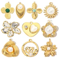 Boucles d'oreilles en pierre naturelle française, 3 pièces/lot, cœur, fleur, acier inoxydable, breloques pour femmes, perle, corail, pendentif, trèfle, bijoux 1