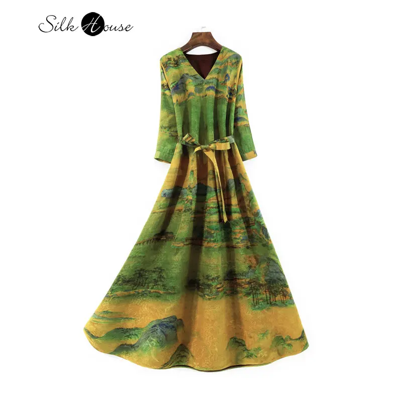 

Qinglv Qianli Jiangshan Mulberry Silk Heavyweight Fragrant Cloud Gauze Flower Robe Children's Long Dress Double Sided Wear