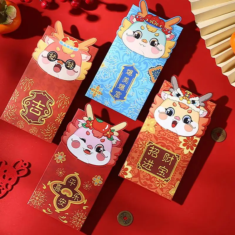 

2024 Chinese Red Envelopes 4pcs Cute LuckyMoney Bag Multifunctional Lunar Year Dragon Year Money Packet Envelopes For GiftSupply