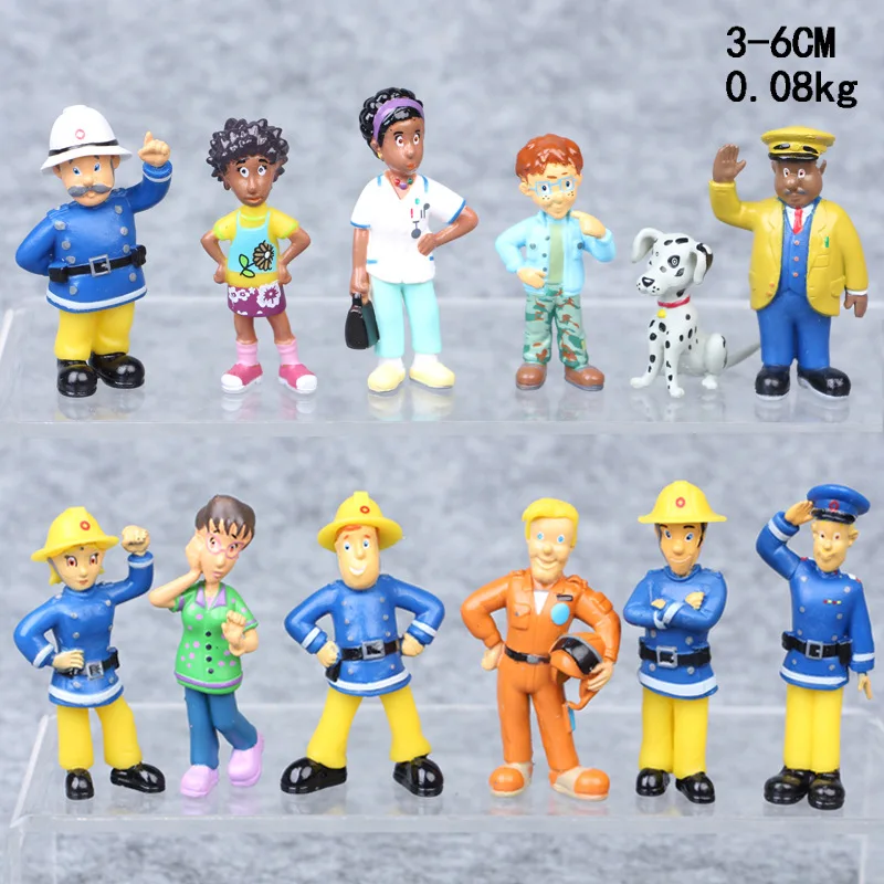 12Pcs/set Fireman Sam Cartoon Anime Fire Fighting Figure Model PVC Doll  Toys Boy Girl Toy For Kids Birthday Xmas Gift