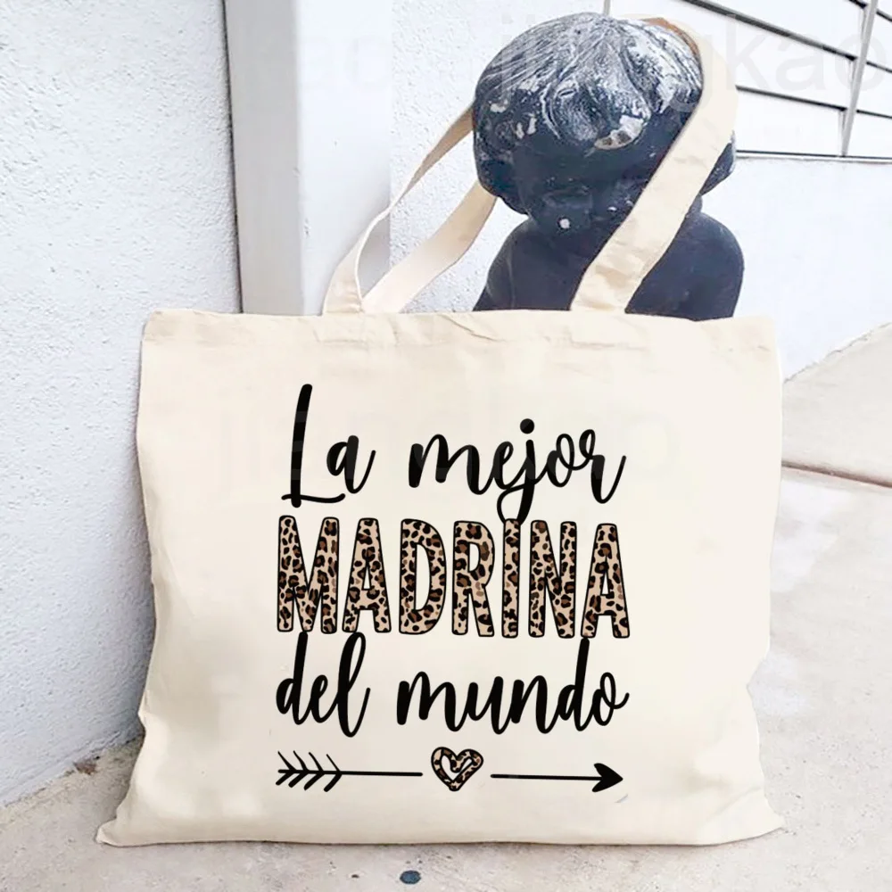 Spanish Printed Tote Bag Women Shopping Canvas Shoulder Bag Gift for Godmother